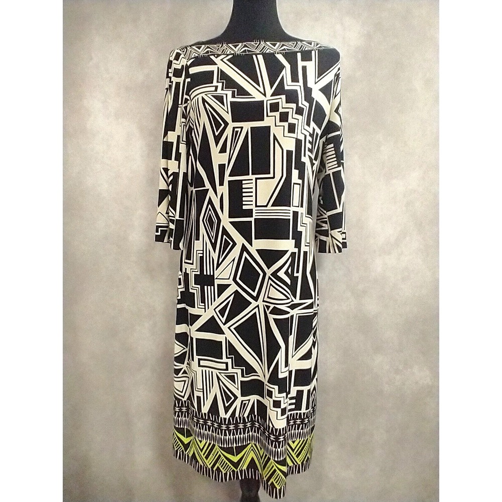 Donna Morgan Black & White Dress Size 12 Geometric Pattern Lime Green‎